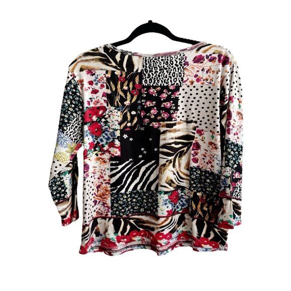 Norm Thompson Colorful Funky Art Patchwork Patterns 3/4 Top Large - Picture 4 of 4